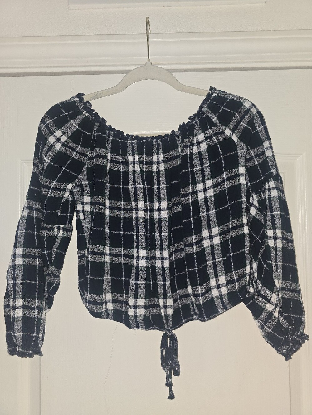 Hollister Plaid Off-Shoulder Drawstring Top